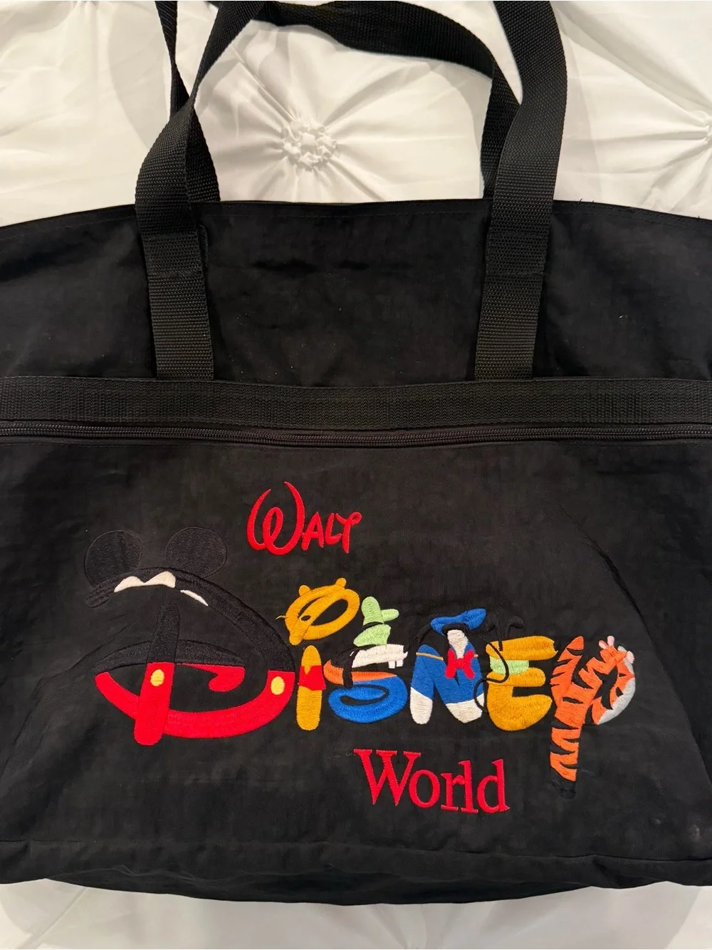 Vintage Walt Disney World Large Nylon Tote Bag Mickey Pooh Tigger